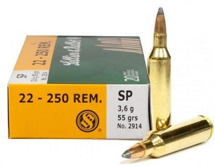 S & B c.22-250 REM 55 gr. SP sellier & bellot rifle ammunition