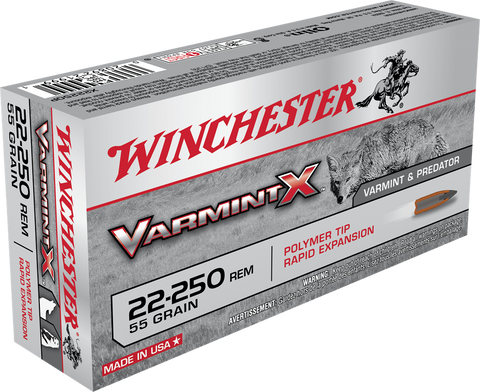 WINCHESTER 22-250 Rem Varmint-X, Polymer Tipped Fragmenting 55 Grains