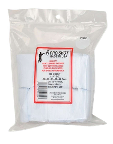 pro-shot 2 1/4-250 Patchs de nettoyage Coton 250 par paquet 38-45 Cal cleaning patches