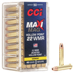 cci Maxi-Mag HP 22 WMR hollow point jacketed 40 grain