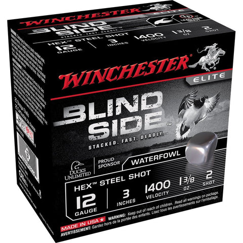 winchester blind side 12 Ga 3" - 1 3/8oz - Shot 2 - Côté aveugle - Grenaille d'acier hexagonale pour la sauvagine - 25ct