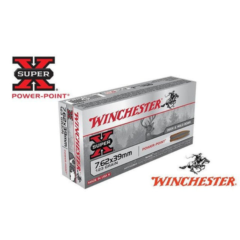 WINCHESTER Super-X 7.62x39mm Munitions 123 Grain Power-Point JSP 2365 fps 20 coups